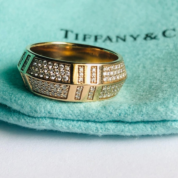 Tiffany & Co 18K Gold Atlas X Closed Diamond Wide Band Ring - Picture 1 of 4
